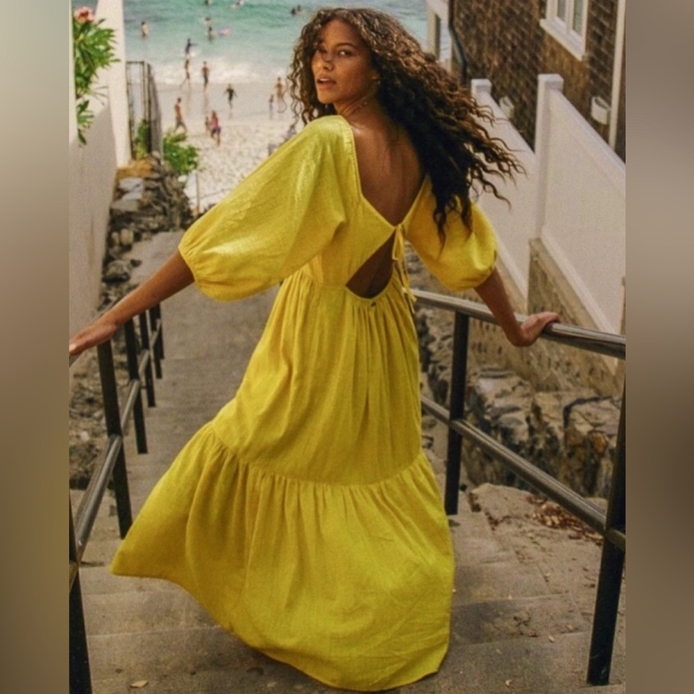 Billabong Yellow Maxi Dress with Open Back